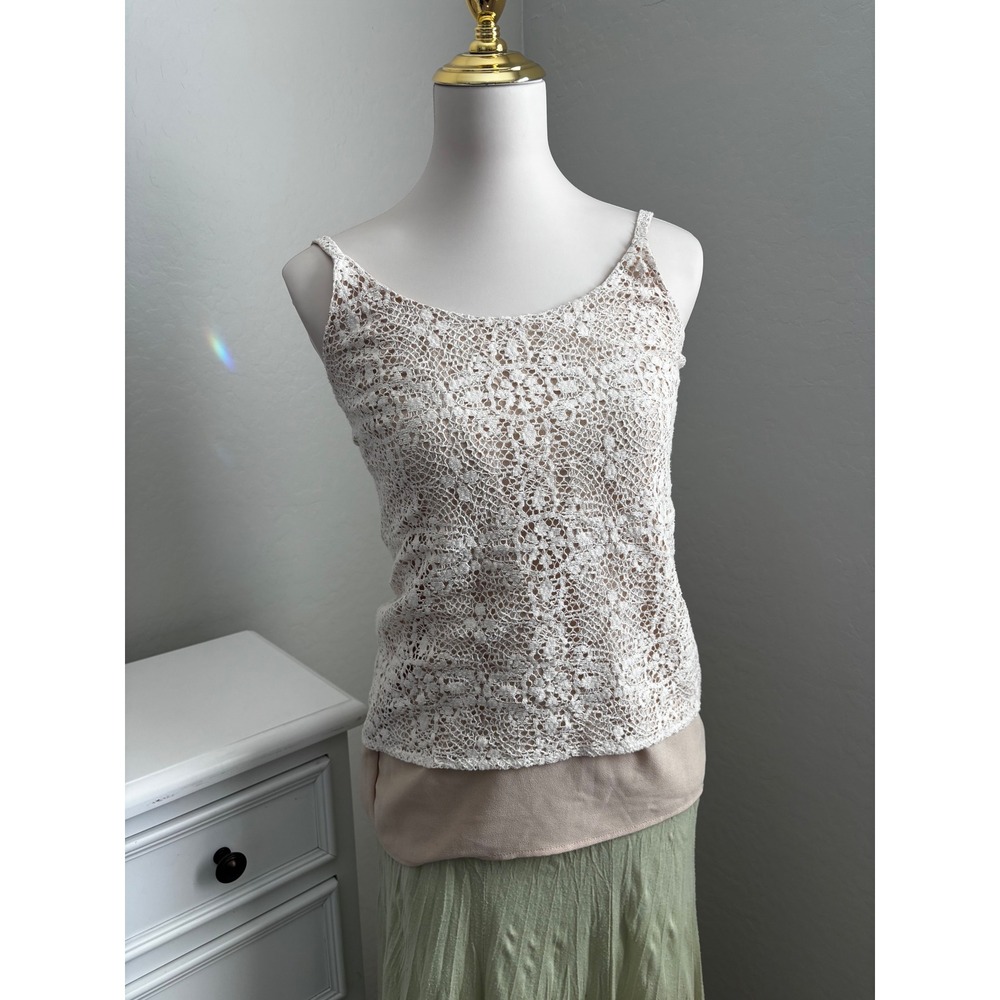 Cabi Womens XS Ivory Lace Floral Camisole Tank Top Adjustable Straps Champagne